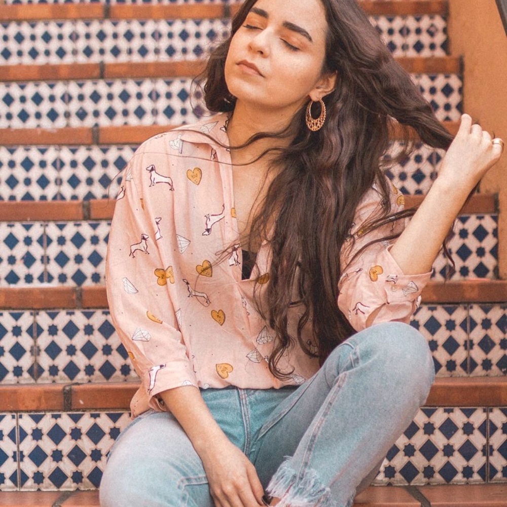 ZARA Pink Shirt with Dachshund and Heart Print